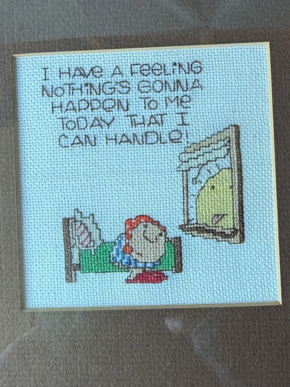 Vintage Peanuts Sally Brown Nothing I Can Handle Cross Stitch Framed Art 8